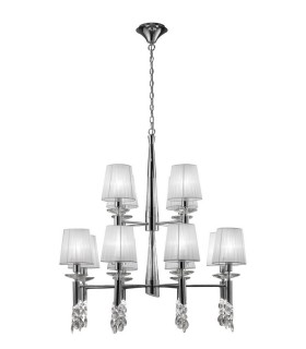 Ceiling Pendant 2 Tier 12+12 Light E14+G9, Polished Chrome with White Shades & Clear Crystal - 1