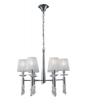 Ceiling Pendant 6+6 Light E14+G9, Polished Chrome with White Shades & Clear Crystal - 1