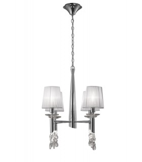 Ceiling Pendant 4+4 Light E14+G9, Polished Chrome with White Shades & Clear Crystal - 1