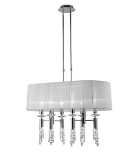 Ceiling Pendant 6+6 Light E27+G9 Oval, Polished Chrome with White Shade & Clear Crystal - 1