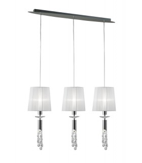 Ceiling Pendant 3+3 Light E27+G9 Line, Polished Chrome with White Shades & Clear Crystal - 1