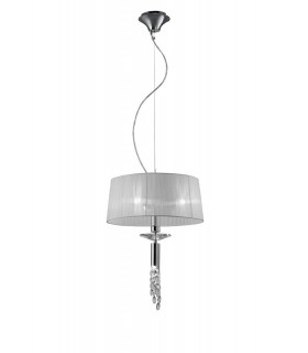 Ceiling Pendant 3+1 Light E27+G9, Polished Chrome with White Shade & Clear Crystal - 1