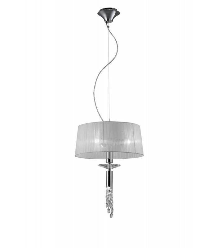 Ceiling Pendant 3+1 Light E27+G9, Polished Chrome with White Shade & Clear Crystal - 1