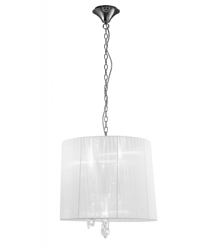 Ceiling Pendant 3+3 Light E14+G9, Polished Chrome with White Shade & Clear Crystal - 1