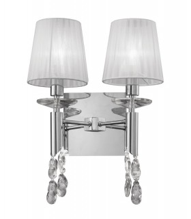 Wall Lamp Switched 2+2 Light E14+G9, Polished Chrome with White Shades & Clear Crystal - 1