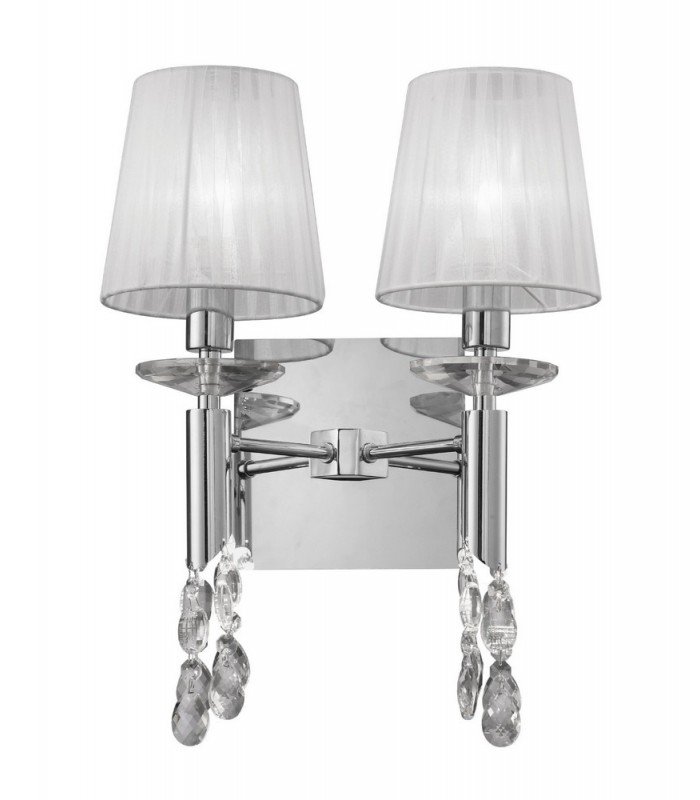 Wall Lamp Switched 2+2 Light E14+G9, Polished Chrome with White Shades & Clear Crystal - 1