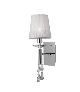 Wall Lamp Switched 1+1 Light E14+G9, Polished Chrome with White Shade & Clear Crystal - 1
