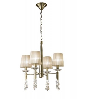Ceiling Pendant 4+4 Light E14+G9, Antique Brass with Soft Bronze Shades & Clear Crystal - 1