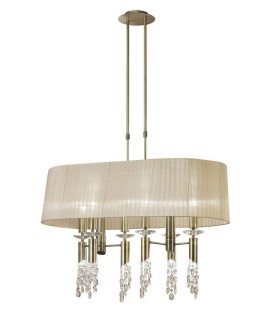 Ceiling Pendant 6+6 Light E27+G9 Oval, Antique Brass with Soft Bronze Shade & Clear Crystal - 1
