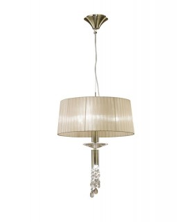 Ceiling Pendant 3+1 Light E27+G9, Antique Brass with Soft Bronze Shade & Clear Crystal - 1