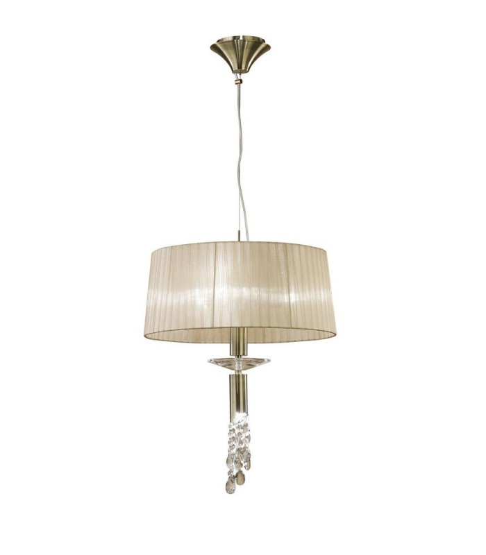 Ceiling Pendant 3+1 Light E27+G9, Antique Brass with Soft Bronze Shade & Clear Crystal - 1