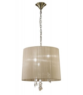 Ceiling Pendant 3+3 Light E14+G9, Antique Brass with Soft Bronze Shade & Clear Crystal - 1