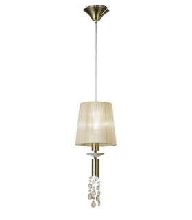 Ceiling Pendant 1+1 Light E27+G9, Antique Brass with Soft Bronze Shade & Clear Crystal - 1