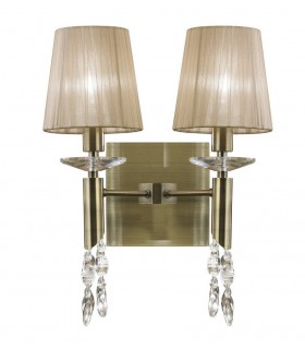 Wall Lamp Switched 2+2 Light E14+G9, Antique Brass with Soft Bronze Shades & Clear Crystal - 1