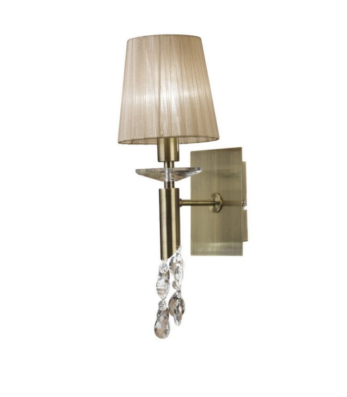 Wall Lamp Switched 1+1 Light E14+G9, Antique Brass with Soft Bronze Shade & Clear Crystal - 1