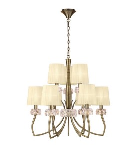 2 Tier Ceiling Pendant 6+3 Light E14, Antique Brass with Cream Shades - 1