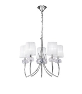 Ceiling Pendant 5 Light E14, Polished Chrome with White Shades - 1
