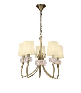 Ceiling Pendant 5 Light E14, Antique Brass with Cream Shades - 1