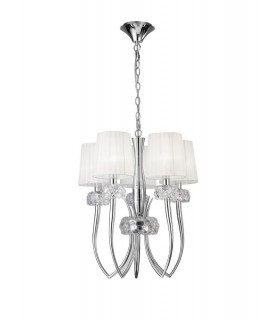 Slim Ceiling Pendant 5 Light E14, Polished Chrome with White Shades - 1