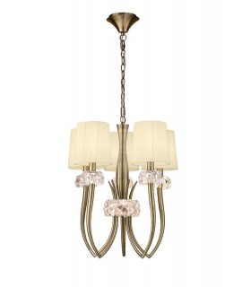 Slim Ceiling Pendant 5 Light E27, Antique Brass with Cream Shades - 1