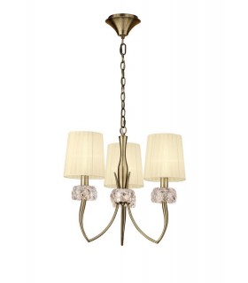 Ceiling Pendant 3 Light E14, Antique Brass with Cream Shades - 1