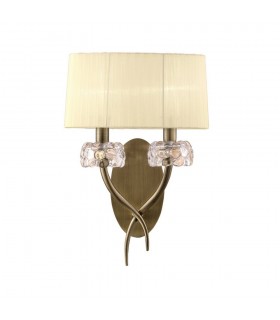 Wall Lamp Switched 2 Light E14, Antique Brass with Cream Shade - 1