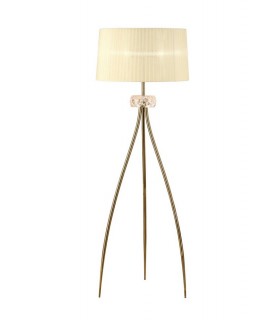 Floor Lamp 3 Light E27, Antique Brass with Cream Shade - 1