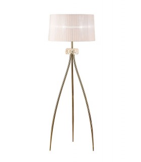 Floor Lamp 3 Light E27, Antique Brass with White Shade - 1