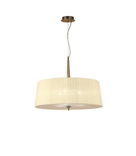 Cylindrical Ceiling Pendant 3 Light E27, Antique Brass with Cream Shade - 1