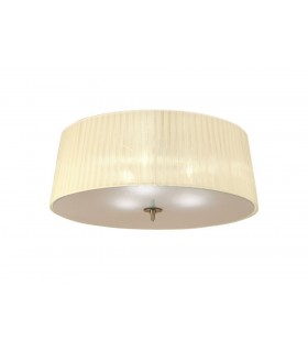 Flush Ceiling 3 Light E27, Antique Brass with Cream Shade - 1