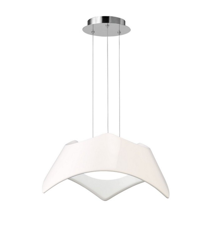 Ceiling Pendant 3 Light E27, White, Polished Chrome - 1