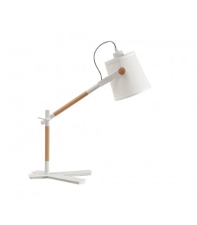 Table Task Lamp with White Shade 1 Light E27, Matt White, Beech with Ivory White Shade - 1