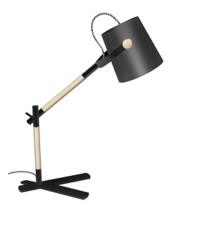 Table Task Lamp with Black Shade 1 Light E27, Matt Black, Beech with Black Shade - 1