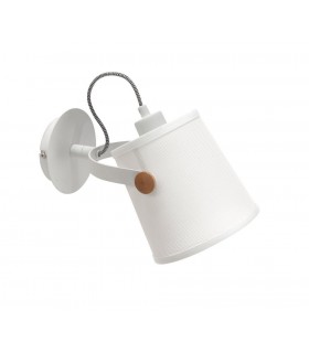 Wall Lamp with White Shade 1 Light E27, Matt White, Beech with Ivory White Shade - 1