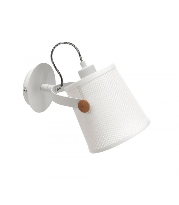 Wall Lamp with White Shade 1 Light E27, Matt White, Beech with Ivory White Shade - 1