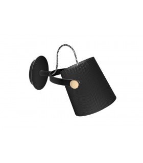 Wall Lamp with Black Shade 1 Light E27, Matt Black, Beech with Black Shade - 1