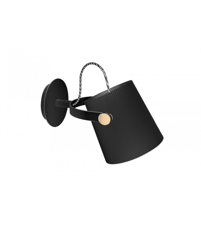 Wall Lamp with Black Shade 1 Light E27, Matt Black, Beech with Black Shade - 1