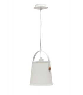 Ceiling Pendant with White Shade 1 Light E27, Matt White, Beech with Ivory White Shade - 1
