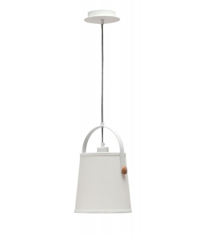 Ceiling Pendant with White Shade 1 Light E27, Matt White, Beech with Ivory White Shade - 1