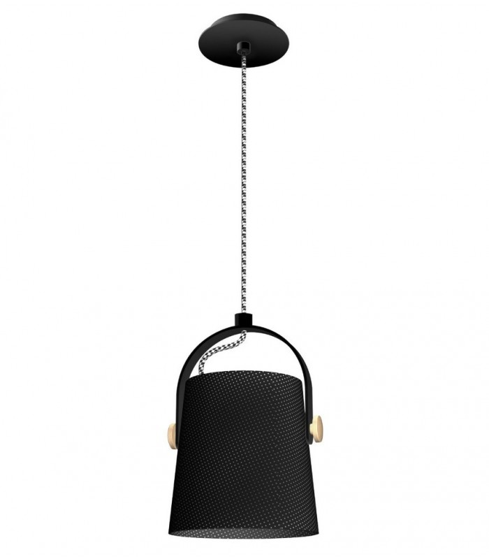 Ceiling Pendant with Black Shade 1 Light E27, Matt Black, Beech with Black Shade - 1