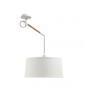 Multi Position Ceiling Pendant with White Shade 1 Light E27, Matt White, Beech with Ivory White Shade - 1