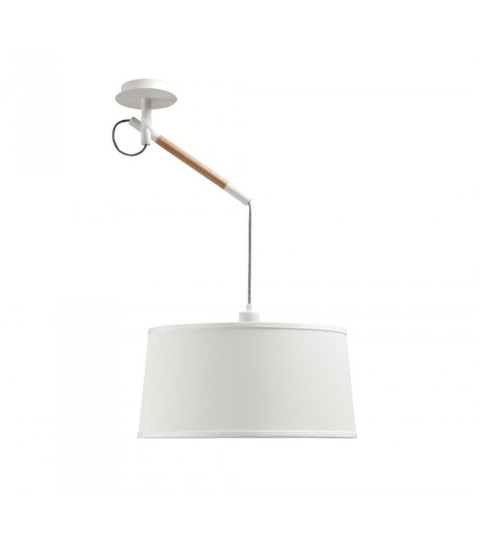 Multi Position Ceiling Pendant with White Shade 1 Light E27, Matt White, Beech with Ivory White Shade - 1