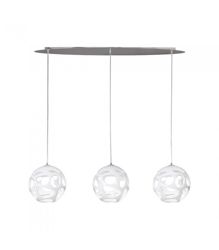 Ceiling Pendant 3 Light E27 Line, Gloss White, Polished Chrome - 1