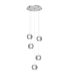Ceiling Cluster Pendant 5 X 6W LED 3000K Line Polished Chrome, Glass, 5400lm, - 1