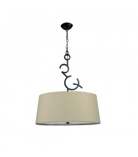 Ceiling Pendant 3 Light E27 Round with Taupe Shades Brown Oxide - 1