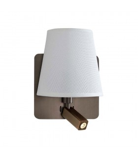 Wall Lamp with Large Back Plate 1 Light E27 + Reading Light 3W LED with White Shade Bronze 4000K, 200lm, - 1