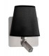Wall Lamp with Large Back Plate 1 Light E27 + Reading Light 3W LED with Black Shade Satin Nickel 4000K, 200lm, - 1