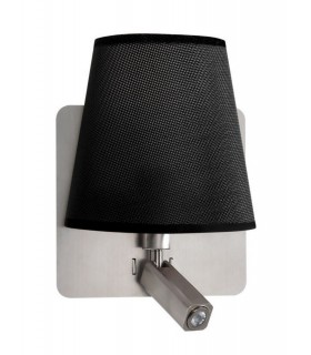Wall Lamp with Large Back Plate 1 Light E27 + Reading Light 3W LED with Black Shade Satin Nickel 4000K, 200lm, - 1
