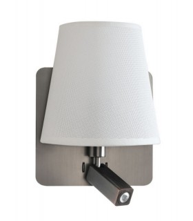 Wall Lamp with Large Back Plate 1 Light E27 + Reading Light 3W LED with White Shade Satin Nickel 4000K, 200lm, - 1