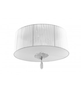Flush 3 Light E27 Round With White Shade Polished Chrome/Clear Crystal - 1